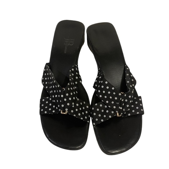 Women’s JENNY BUCHANAN Claire Black White Polka Dot Sandals Slip On Shoes - Picture 3 of 10